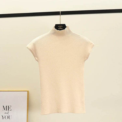 Fictitni Women's Mock Neck Knit Crop Top - Classic Summer Basic - Buy Center