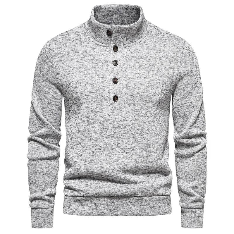 White Turtleneck Button Down Sweater for Men Autumn Winter Long Sleeve Knit Sweater Mens Casual Soft Lightweight Bottoming Shirt - Buy Center