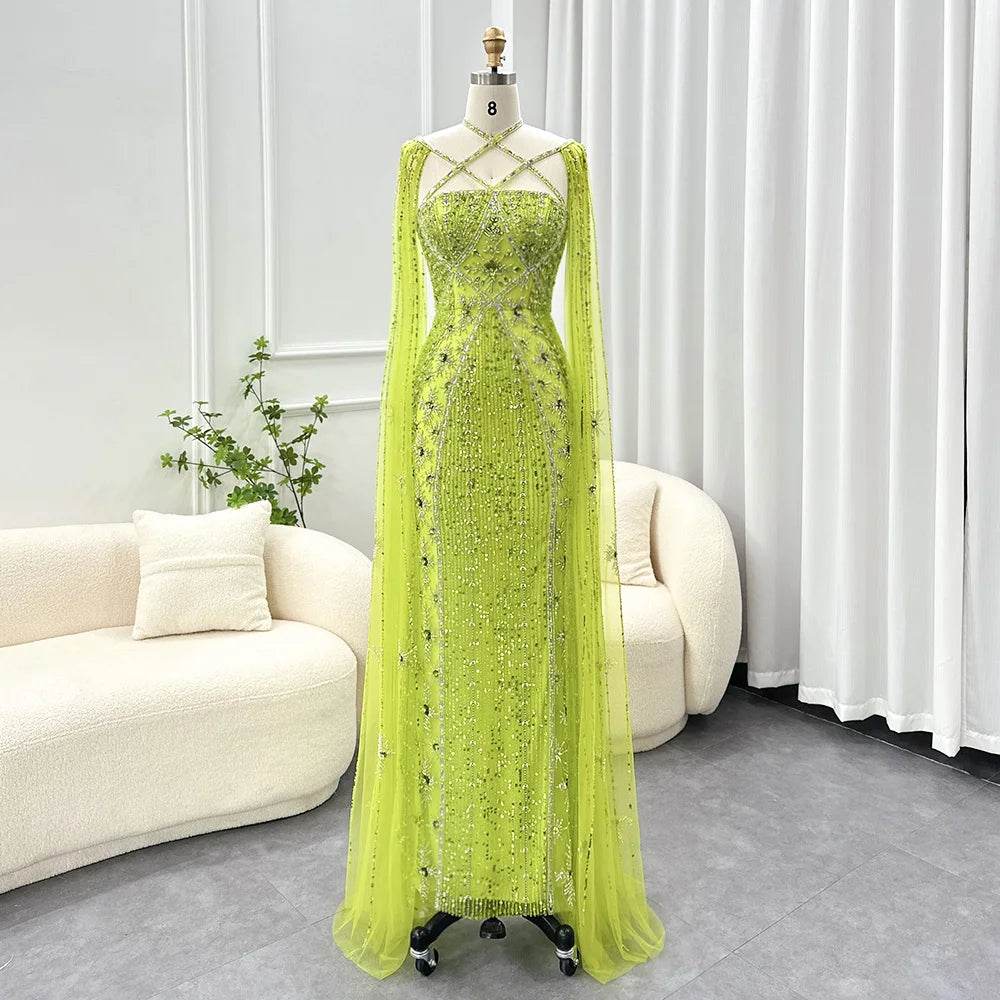 Sharon Said Aqua Lilac Mermaid Evening Dress with Cape Sleeves - Buy Center