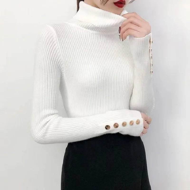 AOSSVIAO Women's Knitted Turtleneck Sweater - Button Long Sleeve - Buy Center