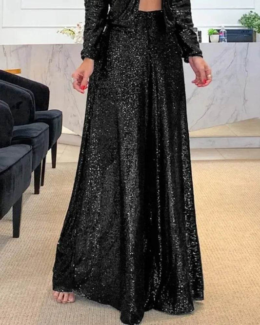 Elegant Sequin High Waist Wide Leg Pants for Women - Casual Style - Buy Center