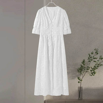 Elegant Lace Hollow Out Midi Dress - Women’s V-Neck Party Attire - Buy Center