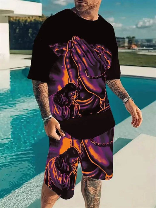 Yeae Plus Size Men's Summer Suit - Short Sleeve, Drawstring Shorts - Buy Center