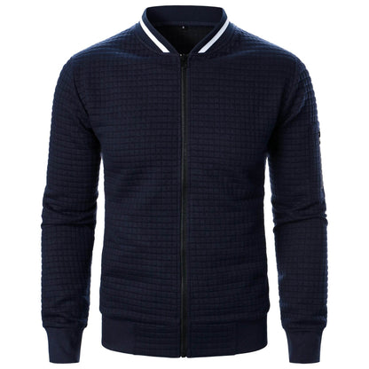 Men's Zipper Stand Collar Hoodie - Casual Plaid Cardigan Coat - Buy Center