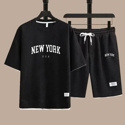 OLOEY Men's 2025 Waffle T-Shirt & Shorts Summer Fashion Suit - Buy Center