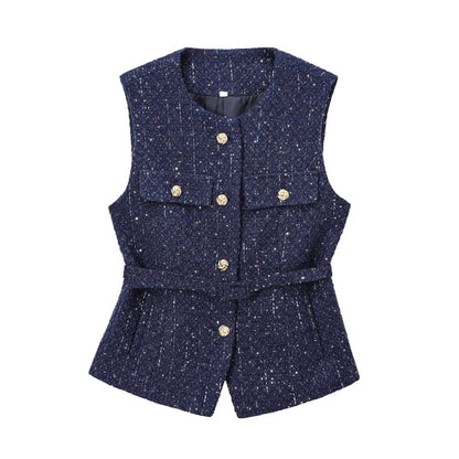 TRAF Women's Sequin Sleeveless Vest - Vintage Button Outerwear - Buy Center