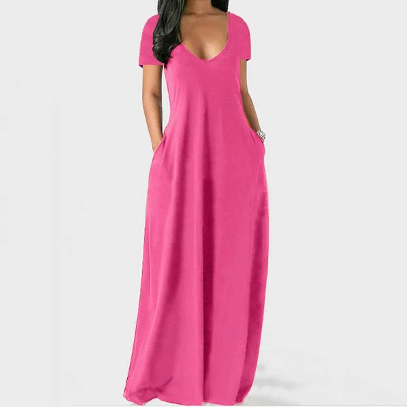 Plus Size Women's Solid V-Neck Dress - Short Sleeve Casual Style - Buy Center