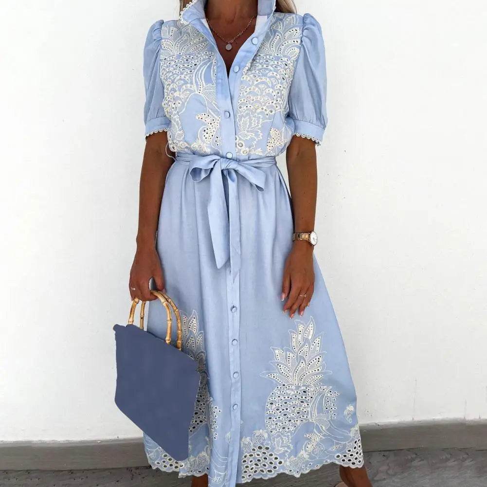SANWOOD Stylish Beach Maxi Dress - Embroidered Floral Casual Wear - Buy Center