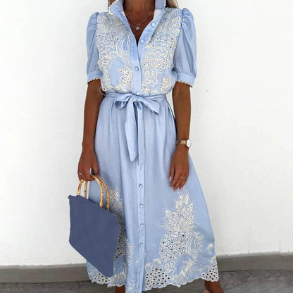 SANWOOD Stylish Beach Maxi Dress - Embroidered Floral Casual Wear - Buy Center