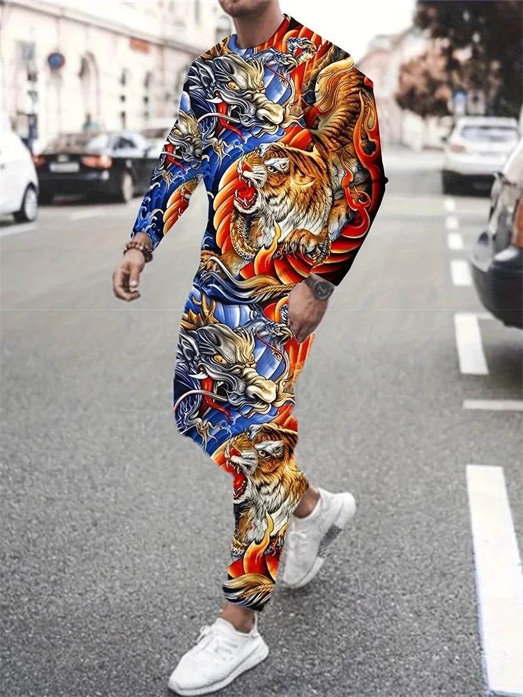 Urban Street Fashion Men's 2pcs Casual Suit - 3D Printed Smile Shirt - Buy Center