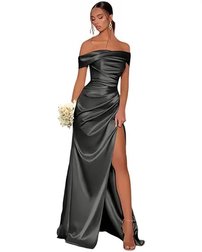 Stunning Off The Shoulder Satin Mermaid Prom Dress - High Split Design - Buy Center