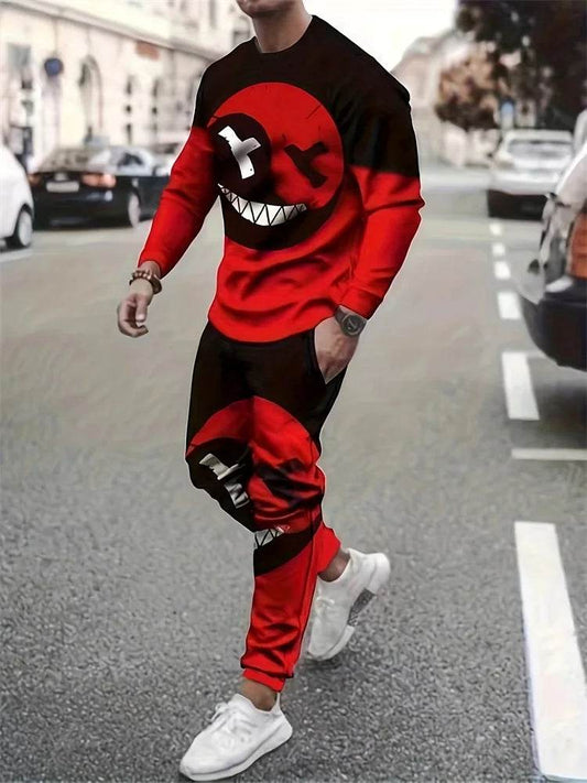 Urban Street Fashion Men's 2pcs Casual Suit - 3D Printed Smile Shirt - Buy Center