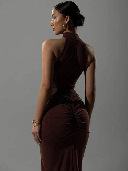 Mozision Ruched Sleeveless Maxi Dress - Sexy High Waist Evening Gown - Buy Center