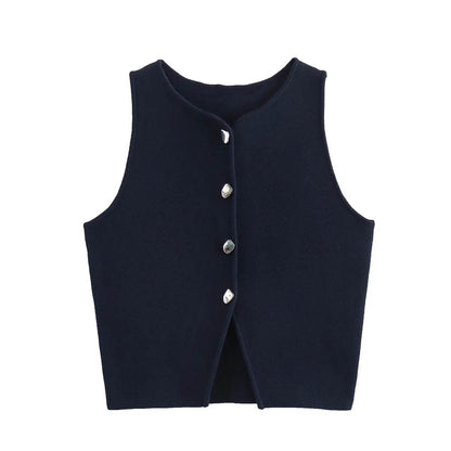 MsChuh Women’s Knitted Vest - Slim Cropped O-Neck for Summer 2024 - Buy Center