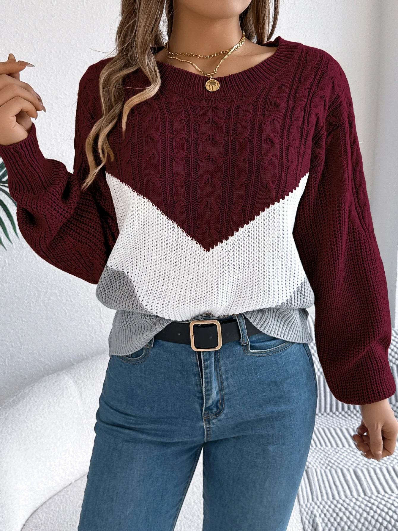 LUSMAY Women's Casual Color Block Pullover Sweater - Autumn/Winter - Buy Center