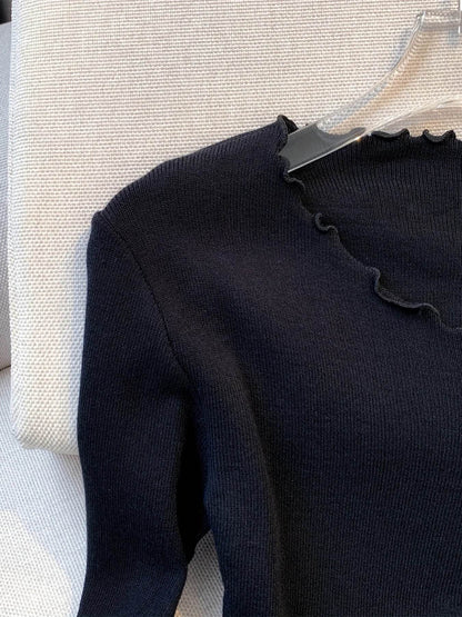 2024 Solid Lettuce Trim Pullover Sweater - Y2K Casual Style - Buy Center