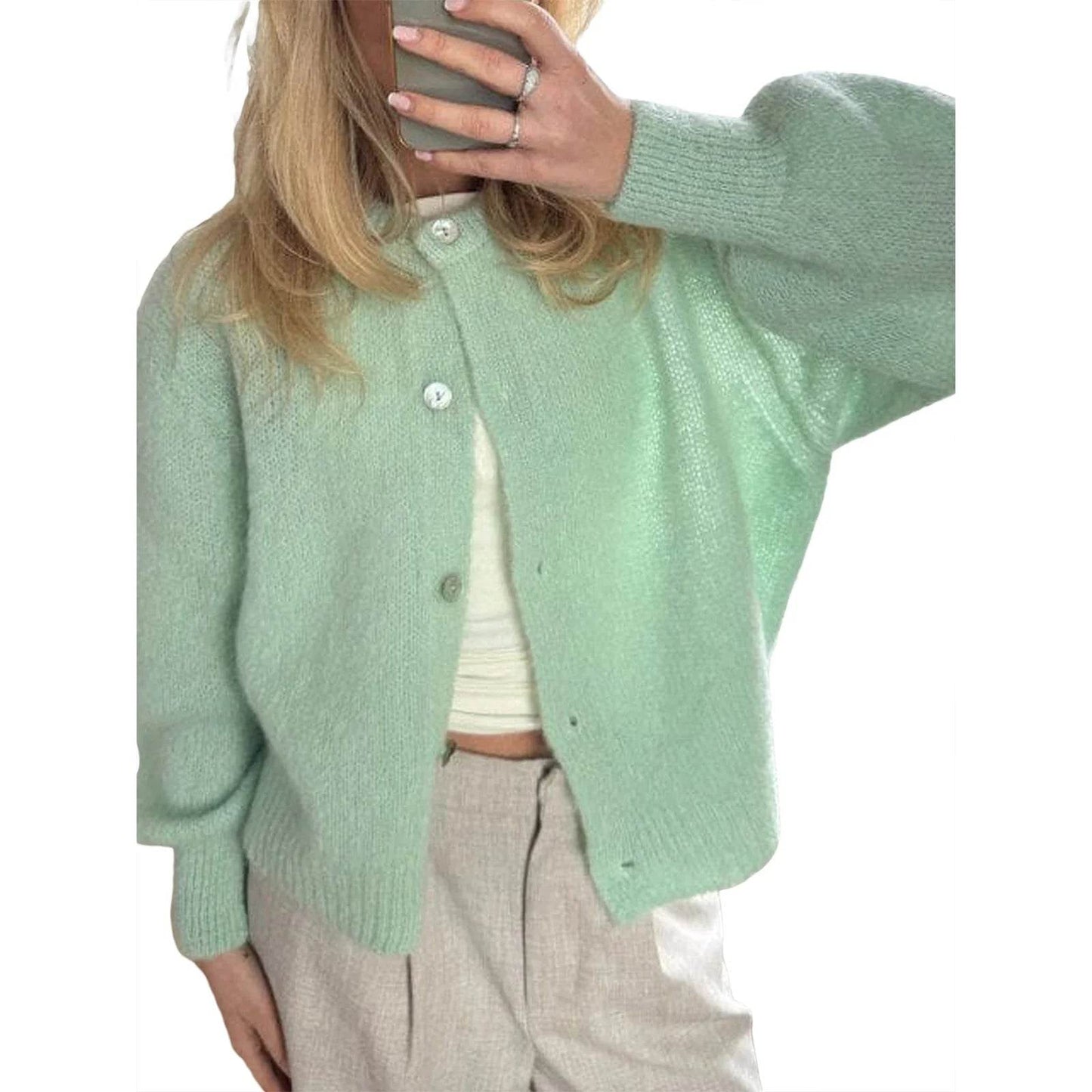 Goocheer Women's Casual Knitted Cardigan - Slim Fit O-neck Sweater - Buy Center