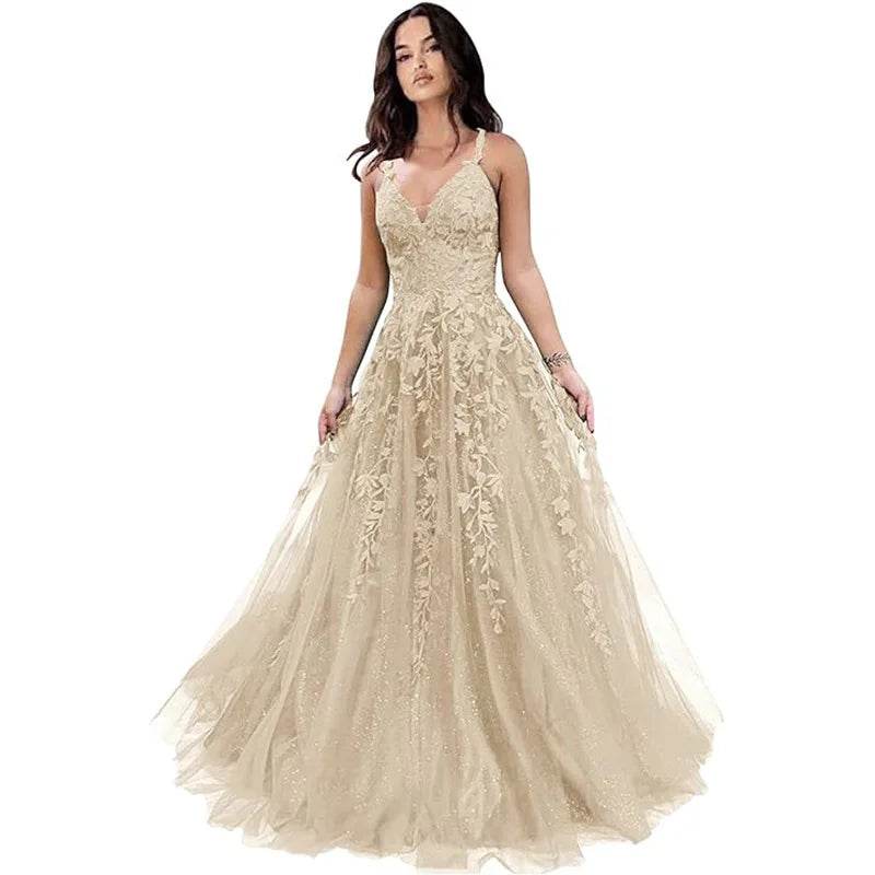 GUXQD Customized A-Line Spaghetti Strap Evening Dress - Tulle Appliques - Buy Center