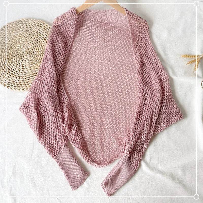 Fictitni Crochet Shrug Cardigan - Sheer Open Knit, Long Sleeve - Buy Center