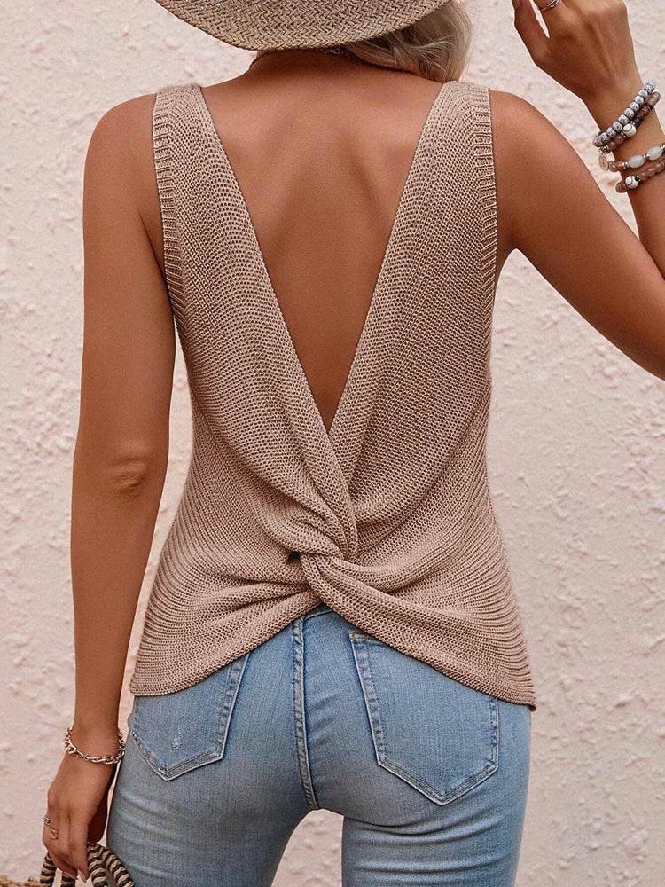 Women's Summer Knit Vest Sweater - Casual Sleeveless Criss-Cross Top - Buy Center
