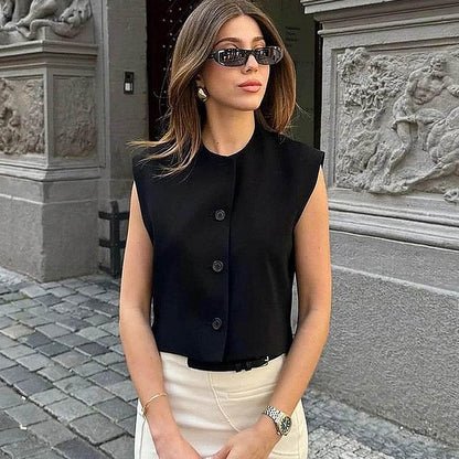 TRAFCN Women's Black O-Neck Sleeveless Vest - Casual Office Style - Buy Center