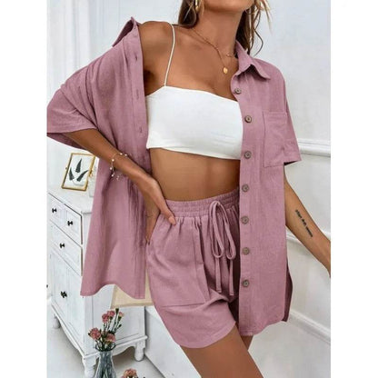 LCSKERA Black Short Sleeve Shirt & Shorts Set - Casual Summer Outfit - Buy Center