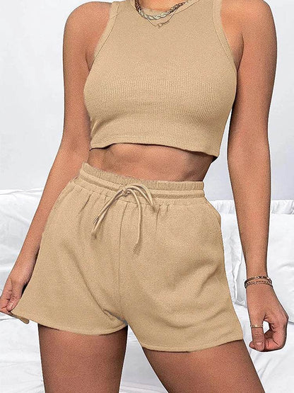 Women's 2024 Summer Sleeveless Waffle Two-Piece Set - Casual & Elegant - Buy Center