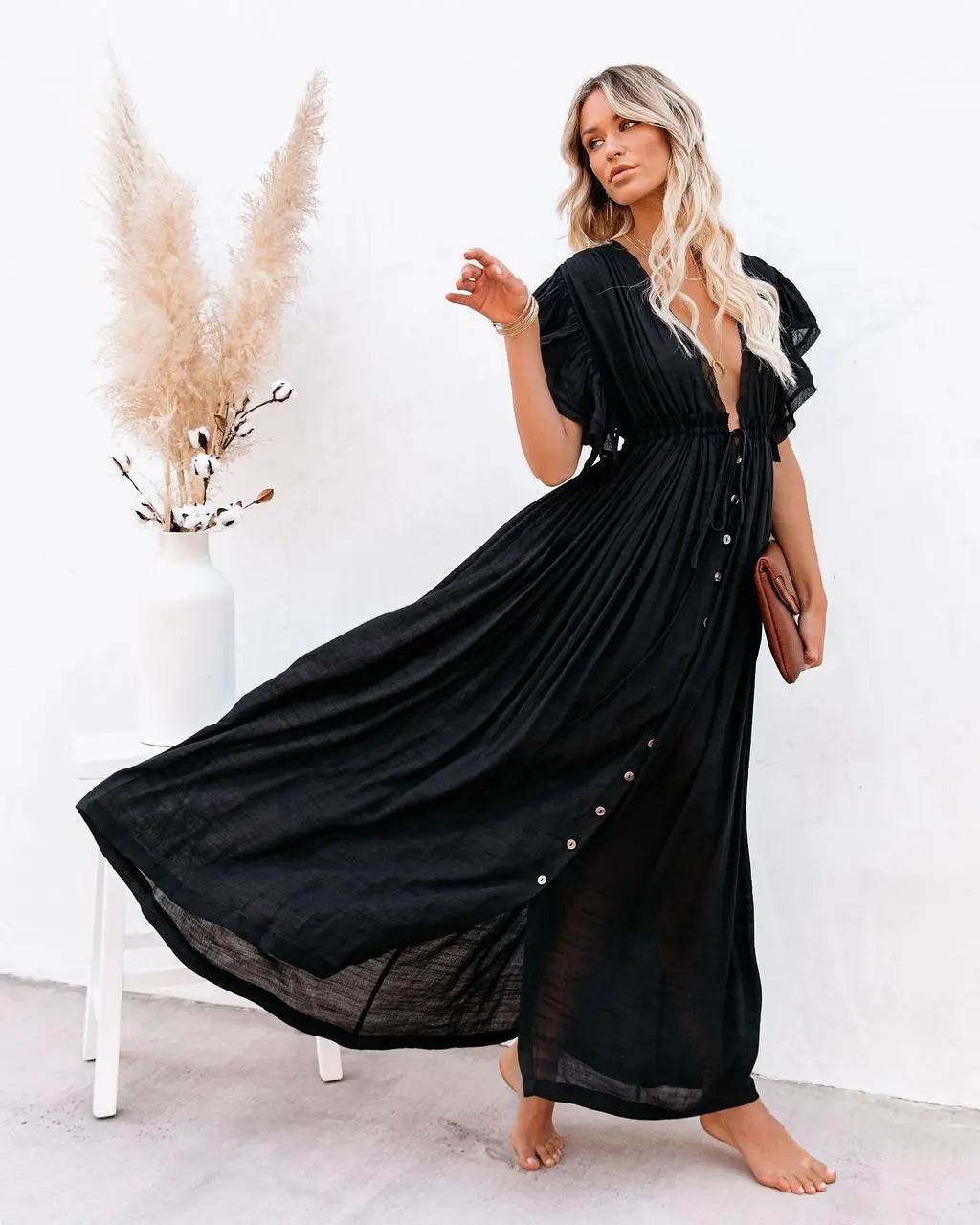 LCSKEREAL Women's Summer V-Neck Bikini Cover Up - Bohemian Style Dress - Buy Center
