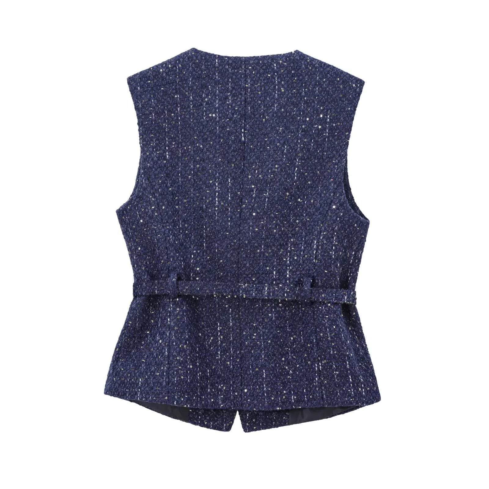 TRAF Women's Sequin Sleeveless Vest - Vintage Button Outerwear - Buy Center
