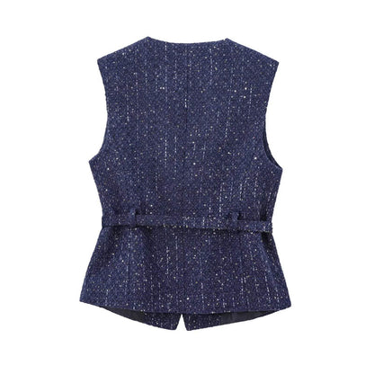 TRAF Women's Sequin Sleeveless Vest - Vintage Button Outerwear - Buy Center
