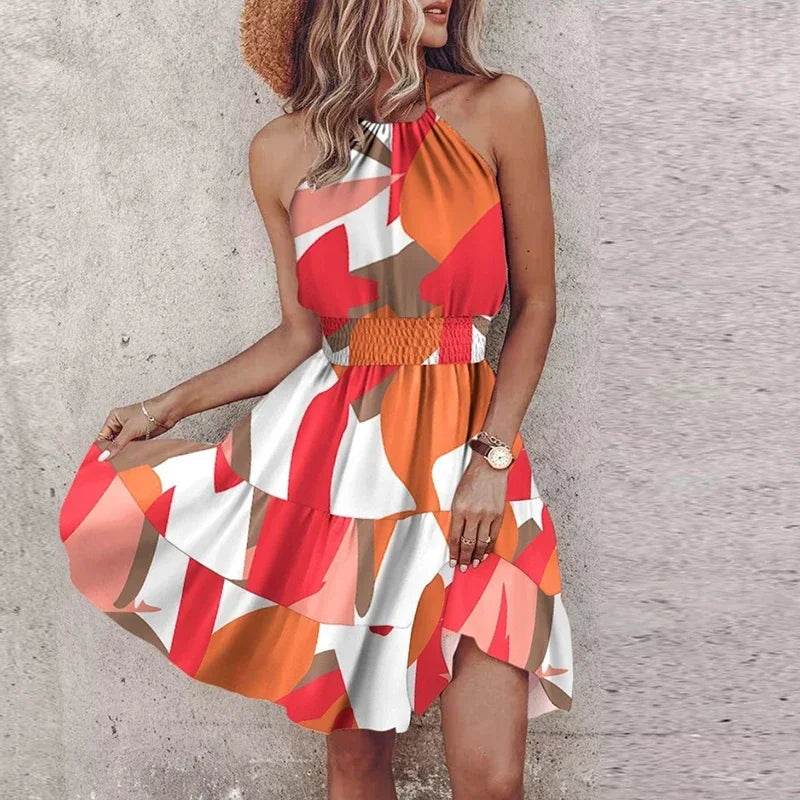 Summer Floral Mini Dress for Women - Casual Halter Beach Look - Buy Center