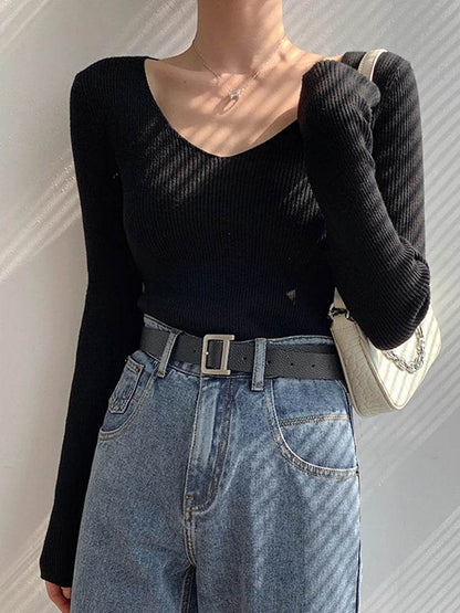 AOSSVIAO Women’s V Neck Sweater - Casual Slim-fit Long Sleeve Top - Buy Center
