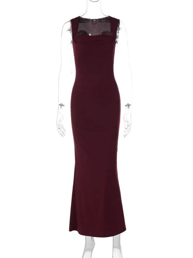 Mozision Sexy Sleeveless Maxi Dress - Square Collar, High Waist Style - Buy Center