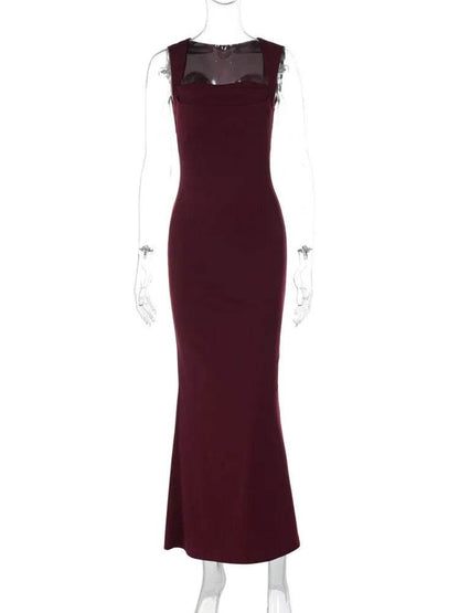 Mozision Sexy Sleeveless Maxi Dress - Square Collar, High Waist Style - Buy Center