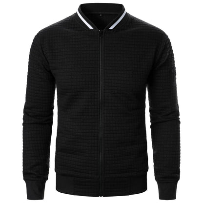 Men's Zipper Stand Collar Hoodie - Casual Plaid Cardigan Coat - Buy Center