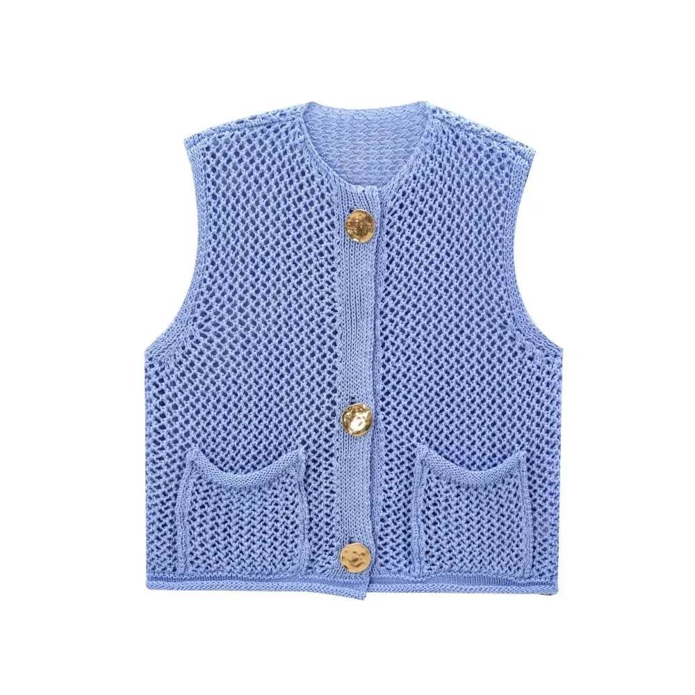 Chic Women's Sleeveless Knit Vest Sweater with Big Pockets - Buy Center