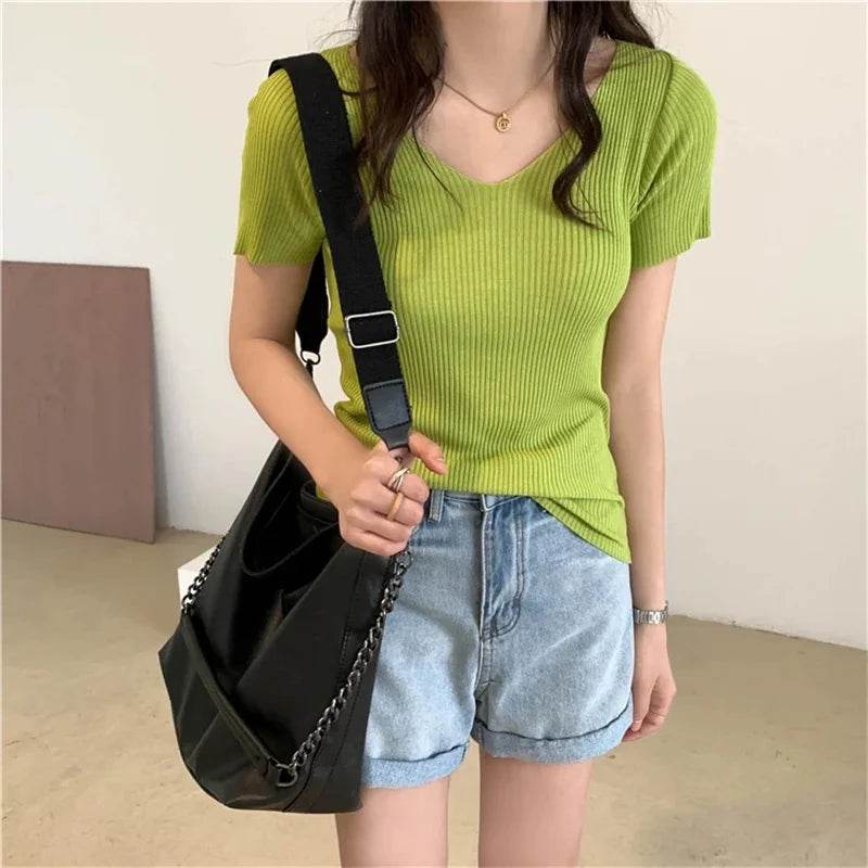 RibbonFish Women's Thin Pullover V-neck Sweater - Slim Fit Casual Style - Buy Center
