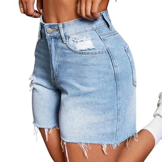 Kalenmos Women's High Waist Casual Jeans - Distressed Button Details - Buy Center