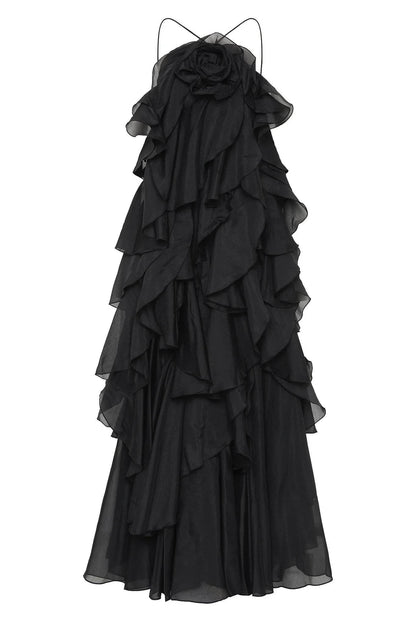 Elegant Backless Ruffled Halter Dress for Women - Luxurious Party Look - Buy Center
