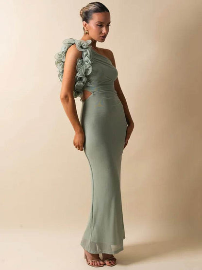 Mozision Sexy Ruched Maxi Dress - Floral Mesh, Sleeveless Design - Buy Center