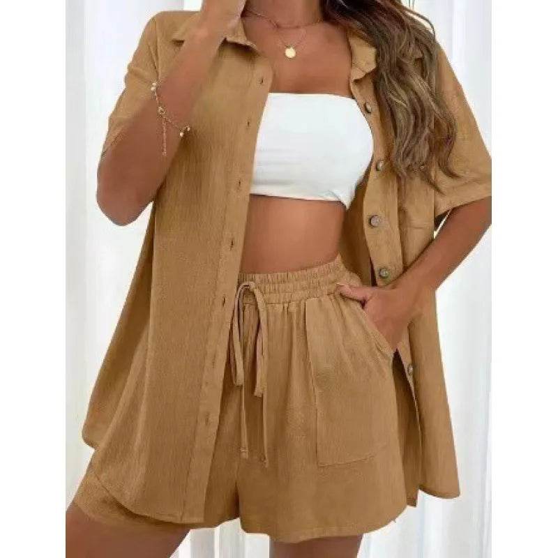 LCSKERA Black Short Sleeve Shirt & Shorts Set - Casual Summer Outfit - Buy Center