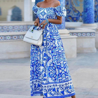 BAMBOOBOY Summer Print Maxi Dress - Elegant Off Shoulder Style - Buy Center