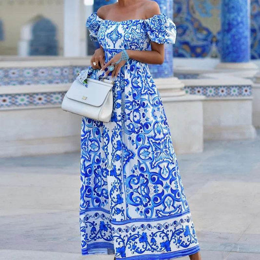 BAMBOOBOY Summer Print Maxi Dress - Elegant Off Shoulder Style - Buy Center