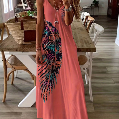 Summer Sleeveless Beach Dress - Geometric Print, Loose Fit for Women - Buy Center