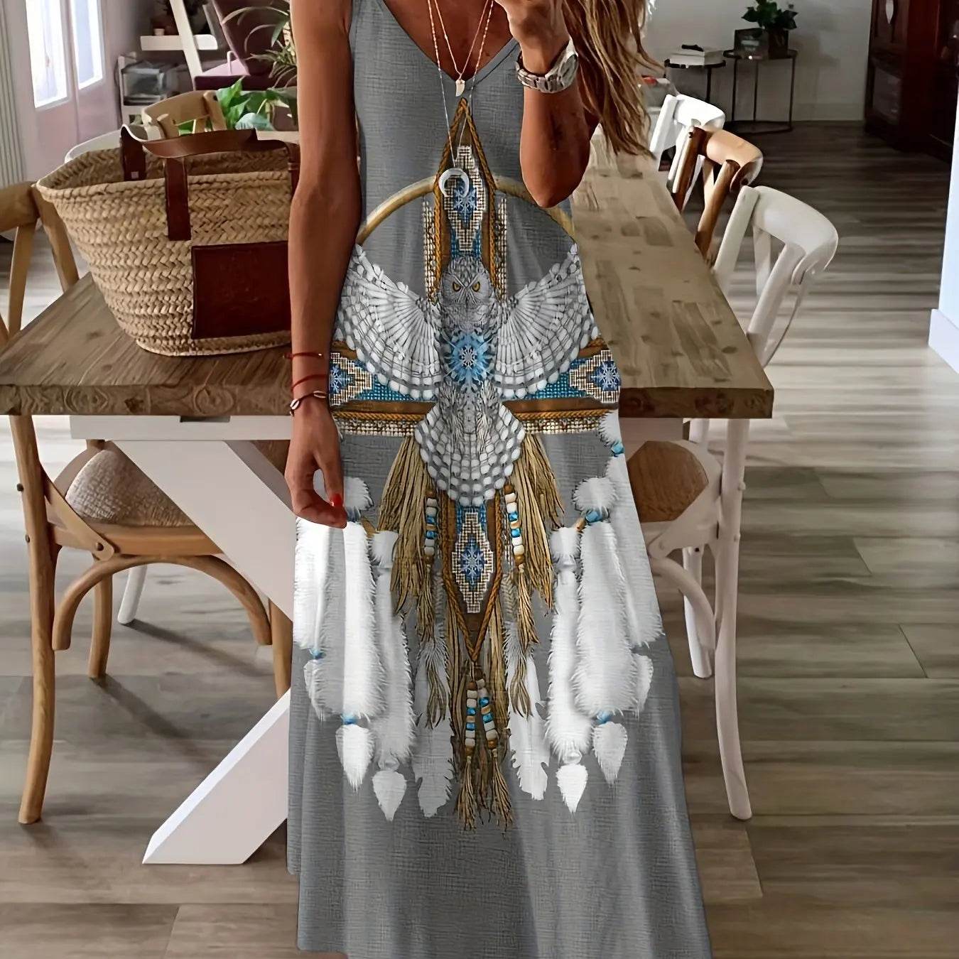 Summer Sleeveless Beach Dress - Geometric Print, Loose Fit for Women - Buy Center