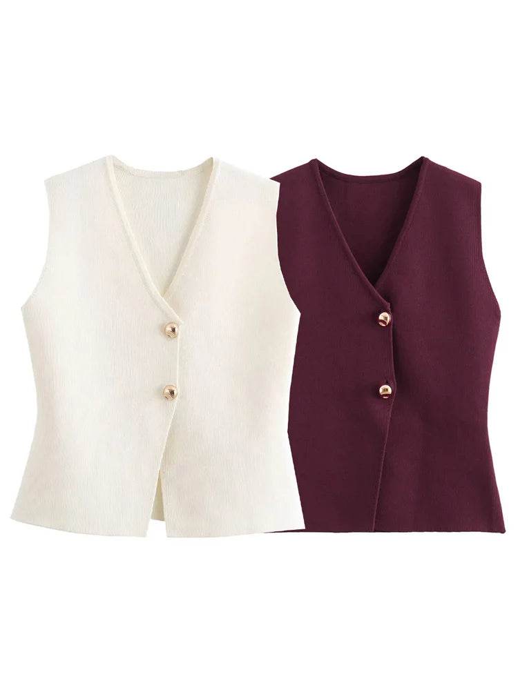 TRAF Women's Knit Vest - Sleeveless Cardigan for Autumn/Winter Style - Buy Center
