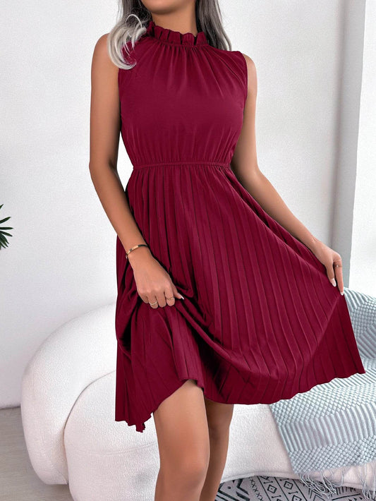 LUSMAY Women's Summer Knee Length Dress - Ruffled Pleated Casual Style - Buy Center
