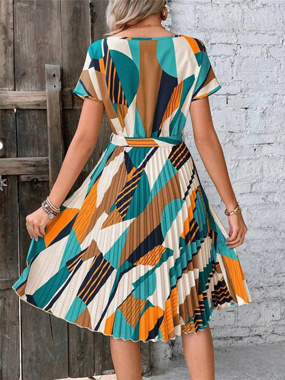 Elegant Print Lace-up Dress for Women - Summer Casual A-Line Style - Buy Center