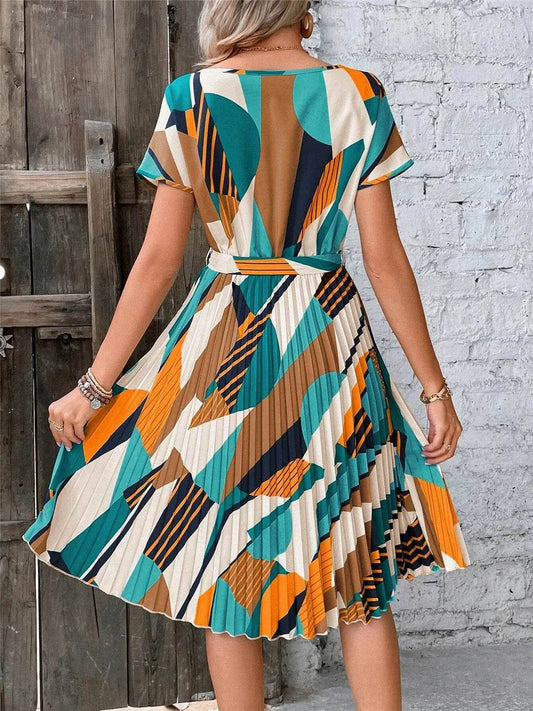 Elegant Print Lace-up Dress for Women - Summer Casual A-Line Style - Buy Center