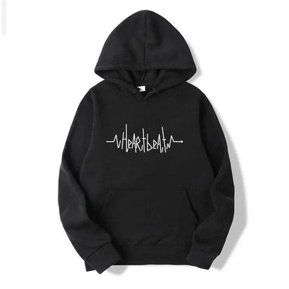 Men's Casual Fleece Hoodie - Heartbeat Line Printed Sportswear - Buy Center